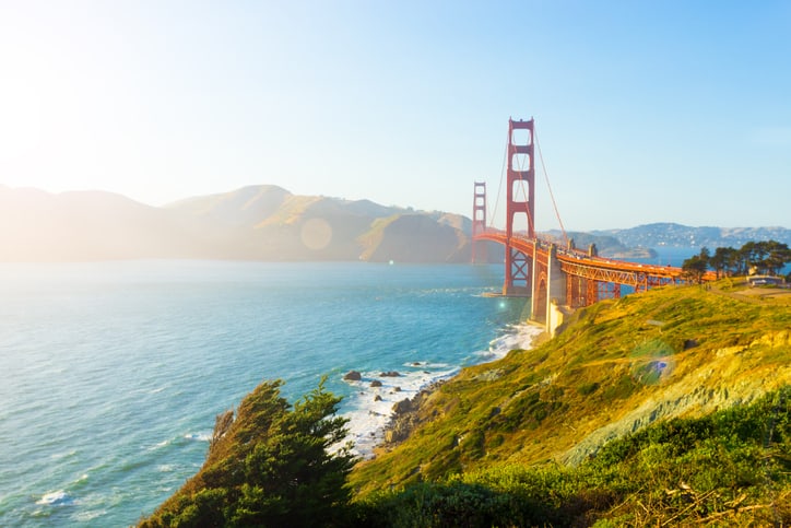 Golden Gate Bridge High Key Sunlight Fort Point
