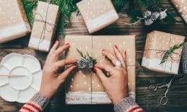 Woman wrapping Christmas presents